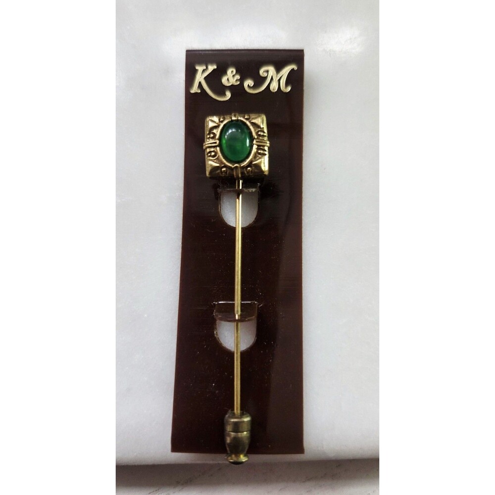 K&M Stick Pen Gold-Tone With Green Glass Vintage